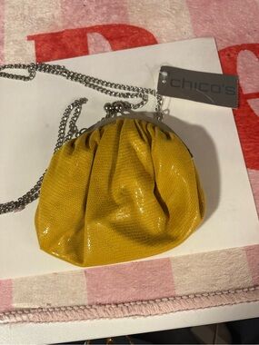 Chico's Mustard Yellow Chain Kiss-Lock Crossbody Purse